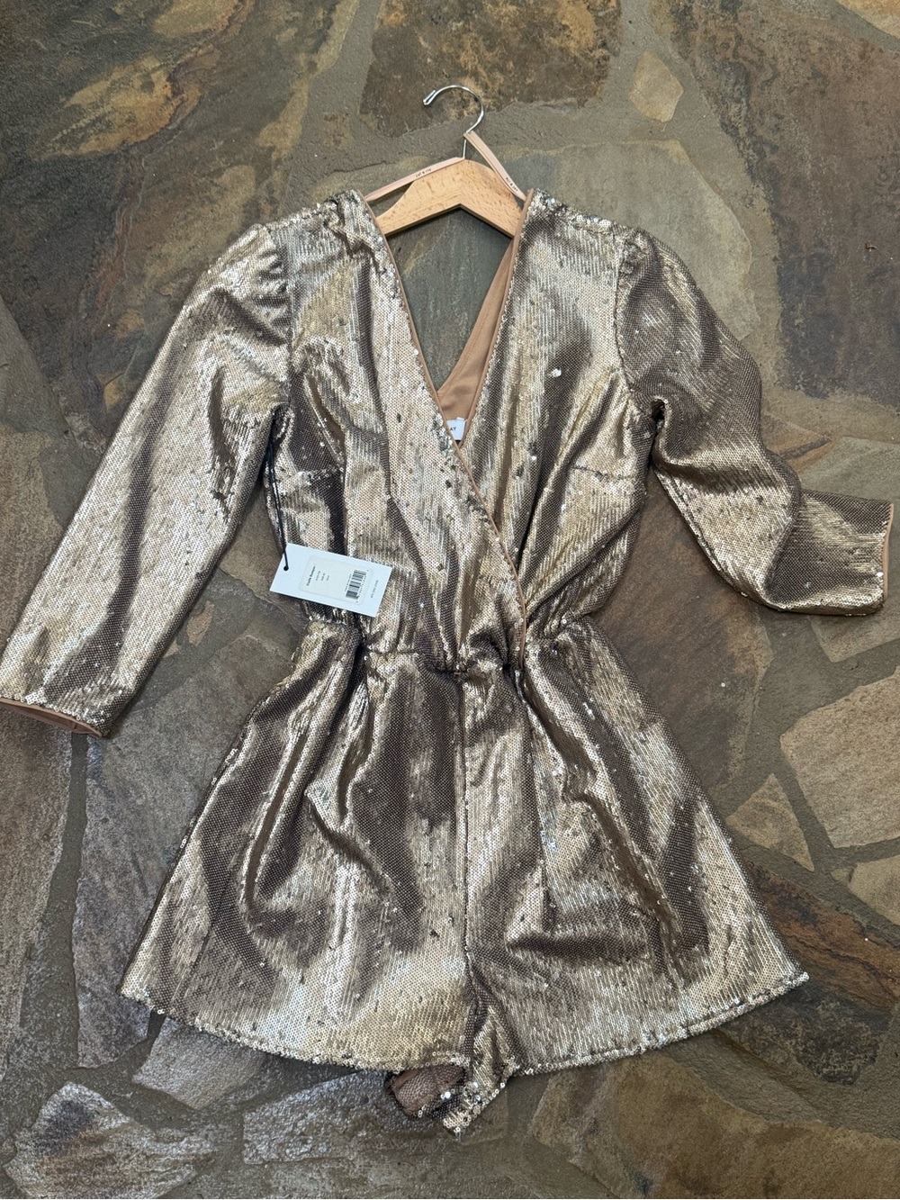 ALI & JAY Metallic Gold Sequin Womens One-Piece Romper